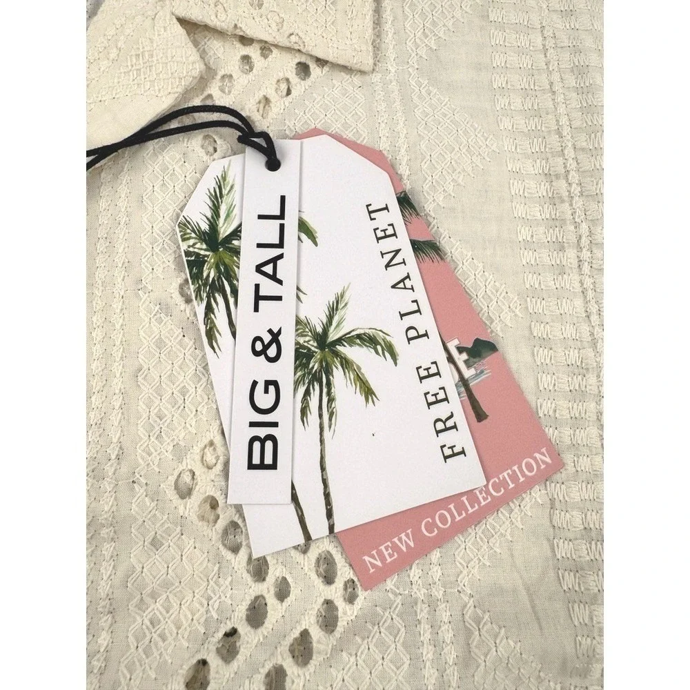 Free Planet Button Down Eyelet Camp Shirt Eggnog‎ 2X